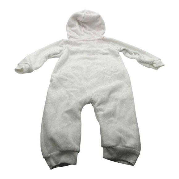 Carter’s Baby Hooded Fleece One Piece 9M Heart & Button Detail White Pink Floral - Picture 2 of 10